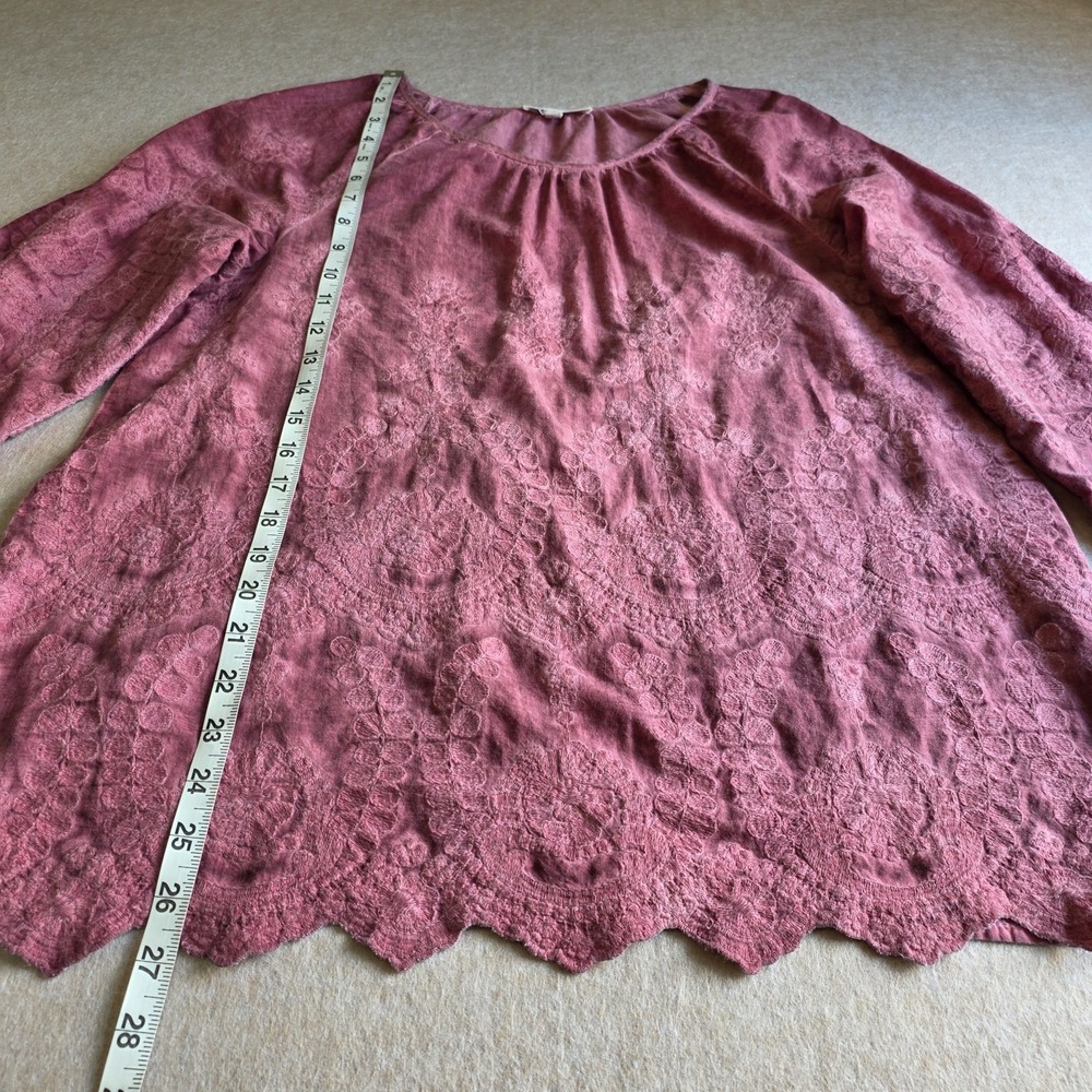 Indigo Thread Co Embroidered Top Sz L Pink Burnout Wash Boho Hippie Granola Girl - Picture 8 of 13